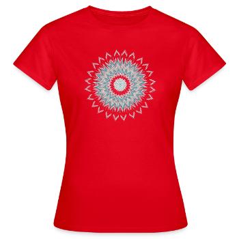 Ethno Blütenornament in Türkis und Silber - Frauen T-Shirt - Rot - Vorne - AI Model Female 172 dark (172cm)