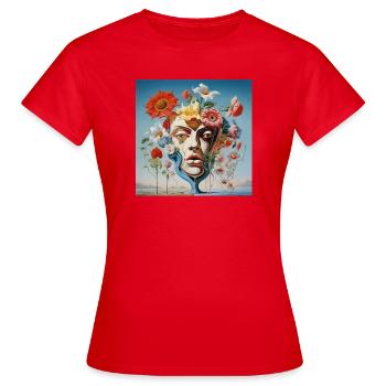 Blumenmaskenporträt Surreal - Frauen T-Shirt - Rot - Vorne - AI Model Female 172 dark (172cm)