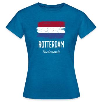 Rotterdam - Frauen T-Shirt - Antikblaues Saphir meliert - Vorne - AI Model Female 172 dark (172cm)