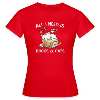Bücher und Katzen Geschenkidee Frau Mann - Frauen T-Shirt - Rot - Vorne - AI Model Female 172 dark (172cm)