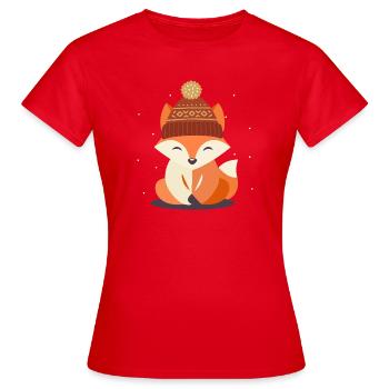 Smiling fox with winter hat – winter motif - Women's T-Shirt - red - Front - AI Model Female 172 dark (172cm)
