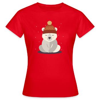 Sleeping Polar Bear with Winter Hat – Winter Motif - Women's T-Shirt - red - Front - AI Model Female 172 dark (172cm)
