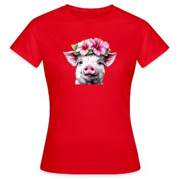 Hibiskuskrone Schwein - Frauen T-Shirt - Rot - Vorne - AI Model Female 172 dark (172cm)