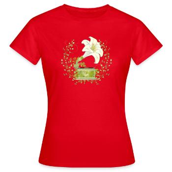 Lily Gramophone – Motif de musique florale en vert - T-shirt Femme - rouge - Devant - AI Model Female 172 dark (172cm)