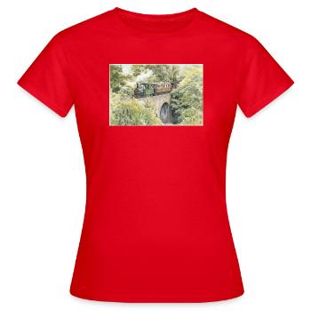 Aquarell-Dampfeisenbahn-Viadukt - Frauen T-Shirt - Rot - Vorne - AI Model Female 172 dark (172cm)