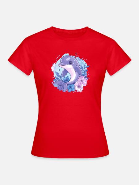 Delfin im Blütenkreis - Frauen T-Shirt - Rot