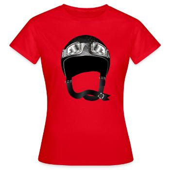 Retro Motorradhelm mit Schutzbrille in Schwarz - Frauen T-Shirt - Rot - Vorne - AI Model Female 172 dark (172cm)