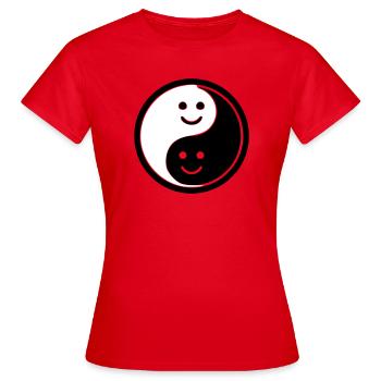 Yin Yang avec Smileys | Symbole de solde positif - T-shirt Femme - rouge - Devant - AI Model Female 172 dark (172cm)