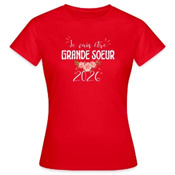 I Will Be Big Sister 2026 Pregnancy Announcement - T-shirt Femme - rouge - Devant - AI Model Female 172 dark (172cm)
