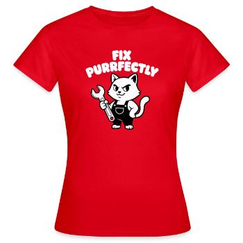 Fix Purrfectly Katze Mechaniker - Frauen T-Shirt - Rot - Vorne - AI Model Female 172 dark (172cm)