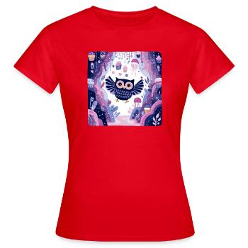 Nachtwald Eulenzauber - Frauen T-Shirt - Rot - Vorne - AI Model Female 172 dark (172cm)