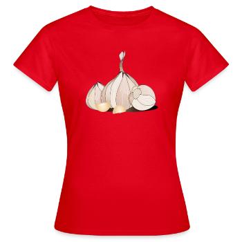 Knoblauchzeichnung mit Knollen und feinen Zehen - Frauen T-Shirt - Rot - Vorne - AI Model Female 172 dark (172cm)