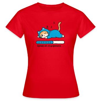 Cat alarm clock charging... - Women's T-Shirt - red - Front - AI Model Female 172 dark (172cm)