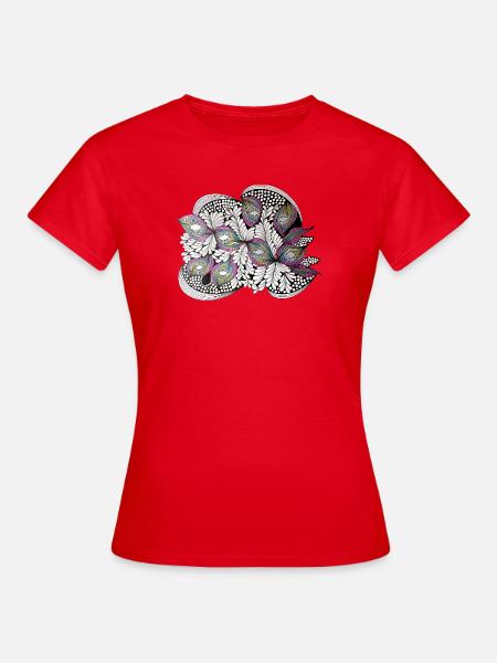 Pfauenfeder Doodle Muster - Frauen T-Shirt - Rot