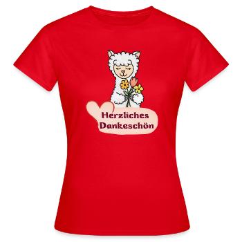 Alpaga fleur : Merci beaucoup - T-shirt Femme - rouge - Devant - AI Model Female 172 dark (172cm)