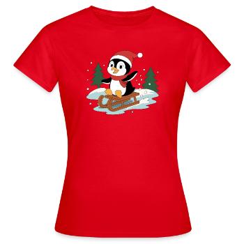 Pinguin Pino auf Schlitten - Frauen T-Shirt - Rot - Vorne - AI Model Female 172 dark (172cm)