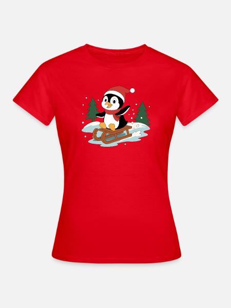 Pinguin Pino auf Schlitten - Frauen T-Shirt - Rot