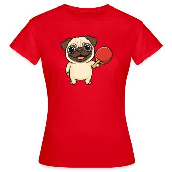 Carlin mignon jouant au tennis de table chien de dessin animé - T-shirt Femme - rouge - Devant - AI Model Female 172 dark (172cm)