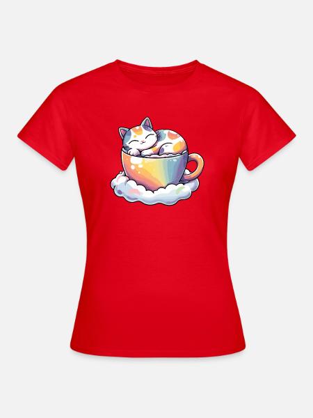 Katzen in Regenbogen-Teetasse - Frauen T-Shirt - Rot