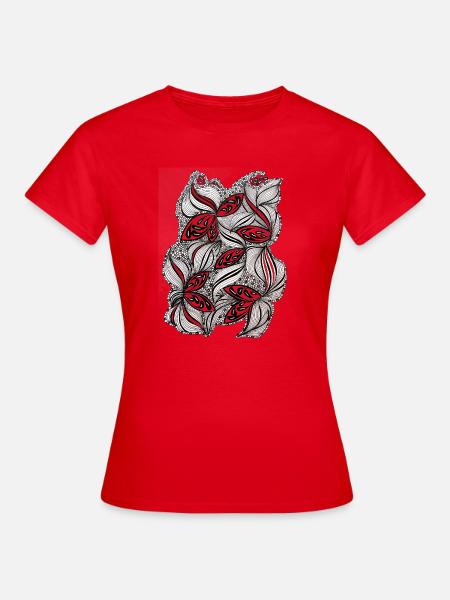 Schwarz-Weiß Blattmuster - Frauen T-Shirt - Rot