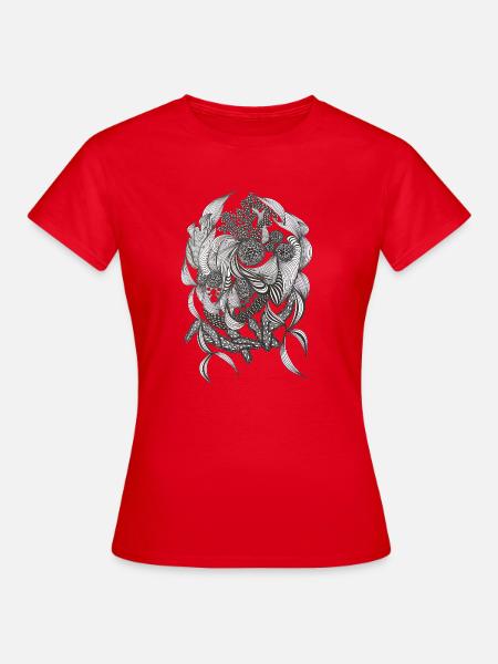 Schwarzweiß Flora Muster - Frauen T-Shirt - Rot