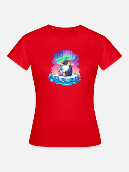Pinguin am Polarlicht Drink - Frauen T-Shirt - Rot