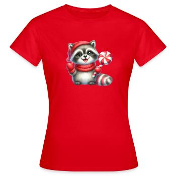 Raton laveur douillet avec canne d’orge d’orge - T-shirt Femme - rouge - Devant - AI Model Female 172 dark (172cm)