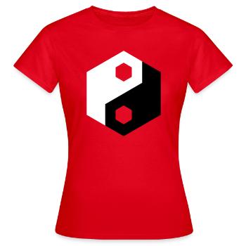 Découpe hexagonale Yin Yang - T-shirt Femme - rouge - Devant - AI Model Female 172 dark (172cm)