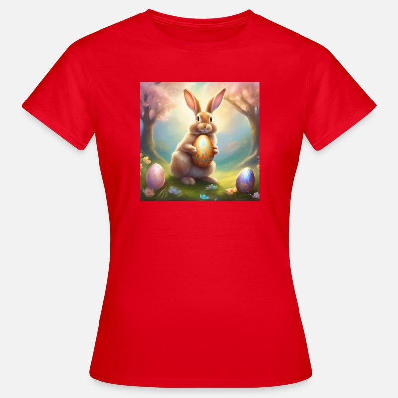 Spring bunny with gold Easter egg - Women's T-Shirt - red