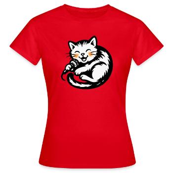 Katzensänger mit Mikro - Frauen T-Shirt - Rot - Vorne - AI Model Female 172 dark (172cm)