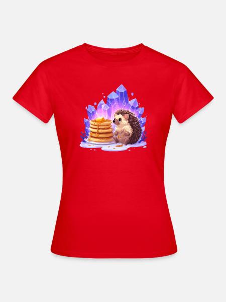 Igel mit Pfannkuchen und Kristallen - Frauen T-Shirt - Rot