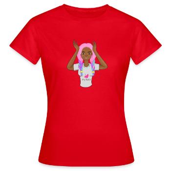 Fille noire tresses roses, j’adore mes cheveux, mignonne, gi - T-shirt Femme - rouge - Devant - AI Model Female 172 dark (172cm)
