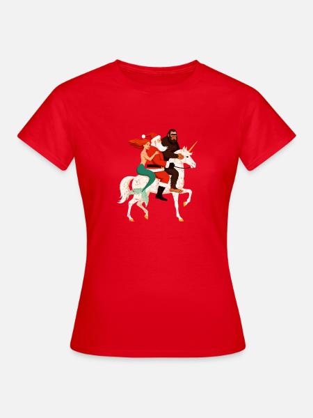 Weihnachtshelden auf Einhorn - Frauen T-Shirt - Rot
