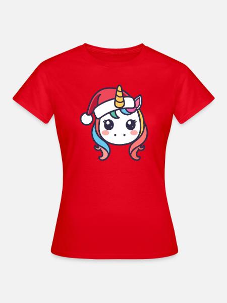 Weihnachtsunikorn Kawaii mit Mütze - Frauen T-Shirt - Rot