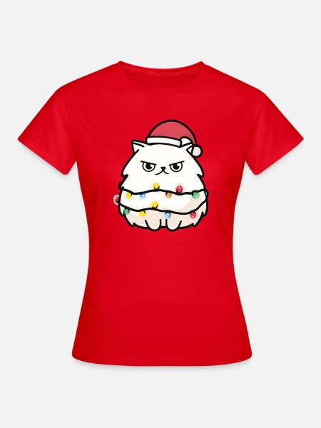 Kuschelkätzchen mit Lichterkette - Frauen T-Shirt - Rot