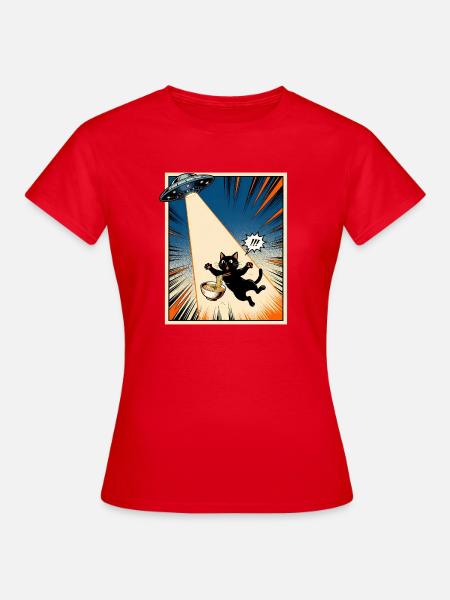 Lucky Cat UFO Ramen Vintage-Japanisches Kunstgeschenk - Frauen T-Shirt - Rot