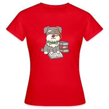 Un joli schnauzer avec un monocle aime lire Boo - T-shirt Femme - rouge - Devant - AI Model Female 172 dark (172cm)