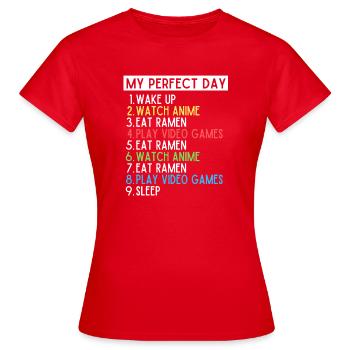 My Perfect Day Anime Ramen Gaming Nerd Design - T-shirt Femme - rouge - Devant - AI Model Female 172 dark (172cm)