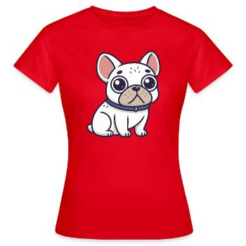 White Bulldog Cartoon-Halskette - Frauen T-Shirt - Rot - Vorne - AI Model Female 172 dark (172cm)