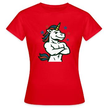 Selbstbewusste Einhorn-Illustration - Frauen T-Shirt - Rot - Vorne - AI Model Female 172 dark (172cm)
