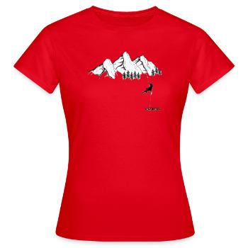Schneebedeckte Gipfel und schwarzer Bergsteiger - Frauen T-Shirt - Rot - Vorne - AI Model Female 172 dark (172cm)