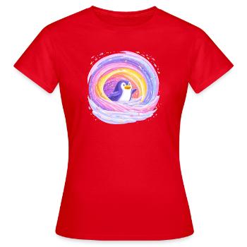 Regenbogen-Pinguin im Wirbel - Frauen T-Shirt - Rot - Vorne - AI Model Female 172 dark (172cm)