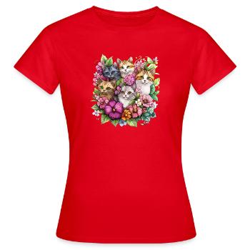 Katzen im Blumengarten - Frauen T-Shirt - Rot - Vorne - AI Model Female 172 dark (172cm)