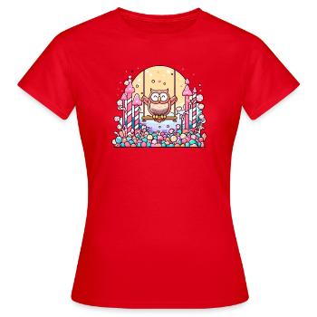 Zuckersüßer Eulen-Swing im Candyland - Frauen T-Shirt - Rot - Vorne - AI Model Female 172 dark (172cm)