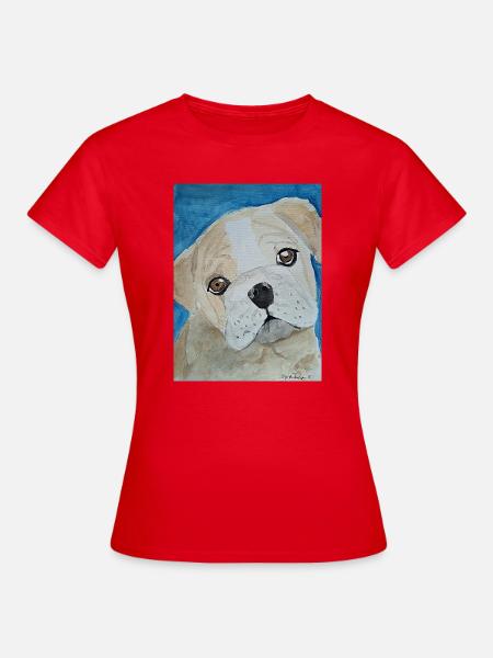 Bouledogue, Aquarelle, Chiot - T-shirt Femme - rouge
