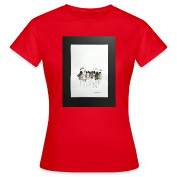 Mode, Menschen abstrakt. Aquarell  mit Tusche - Frauen T-Shirt - Rot - Vorne - AI Model Female 172 dark (172cm)