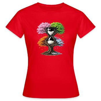 Die Zeit der unveränderten Jahreszeiten - Frauen T-Shirt - Rot - Vorne - AI Model Female 172 dark (172cm)