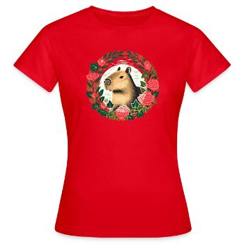 Capybara-Rosenkranz - Frauen T-Shirt - Rot - Vorne - AI Model Female 172 dark (172cm)