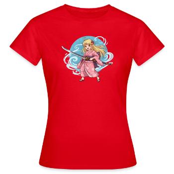 Anime Samurai Girl in Kimono with Katana - Women's T-Shirt - red - Front - AI Model Female 172 dark (172cm)