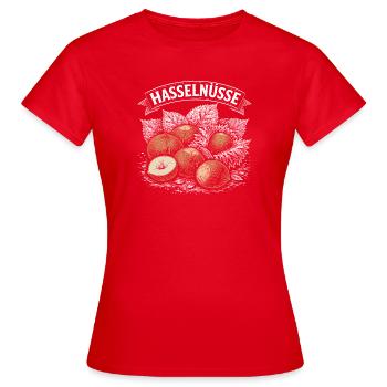 Haselnuss Vintage Illustration - Frauen T-Shirt - Rot - Vorne - AI Model Female 172 dark (172cm)